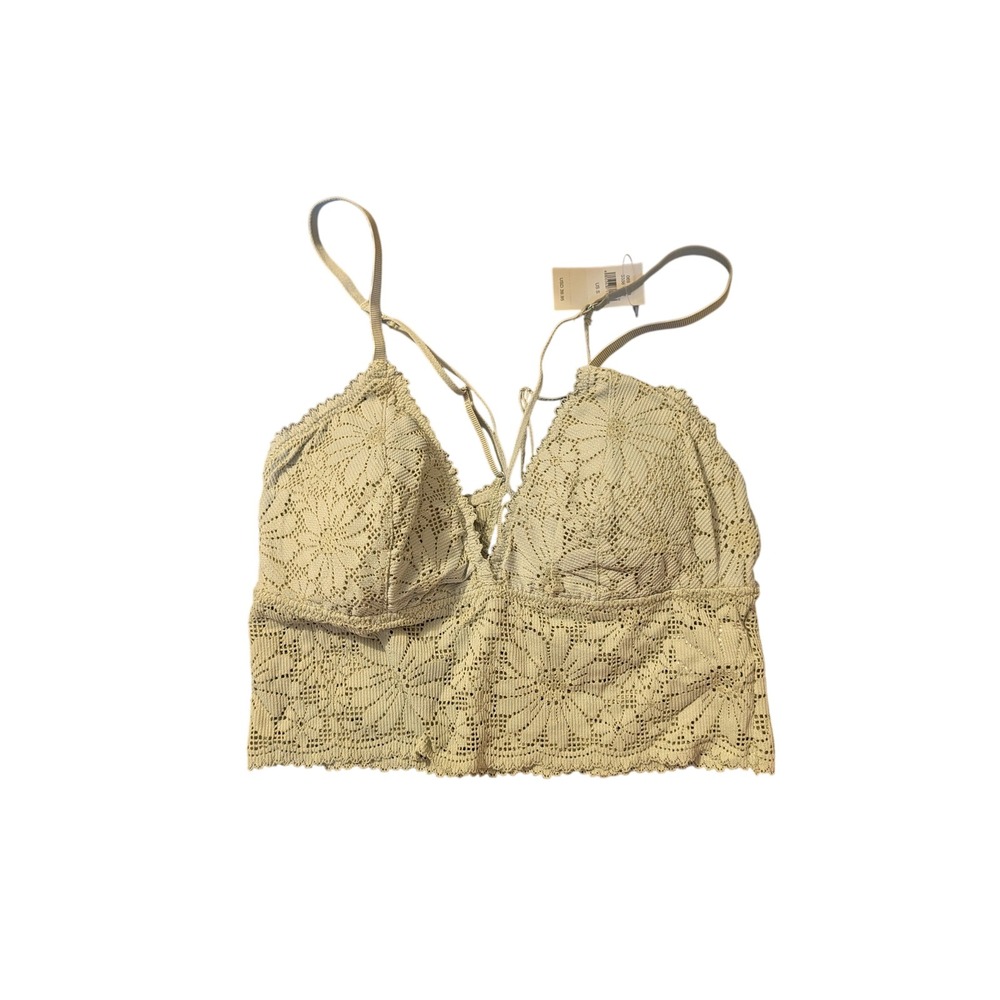 Aerie Sage Green Floral Lace Longline Bralette Strappy Back NWT Small